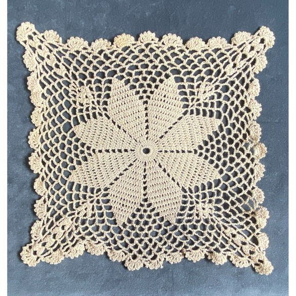 Vintage Crocheted Square Beige Doily - Picture 1 of 3